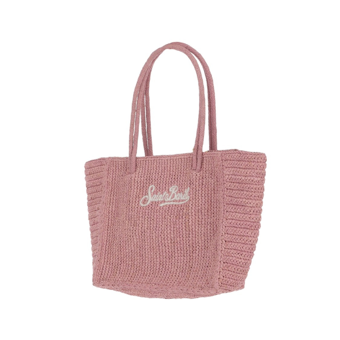 Mc2 Saint Barth Medium Pink Raffia Tote Handbag With Logo Detail