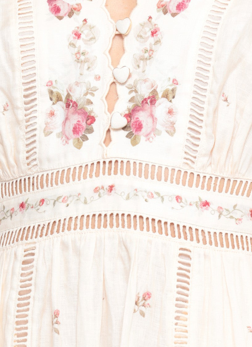 Zimmermann Pink Patience Lace Floral Linen Midi Dress