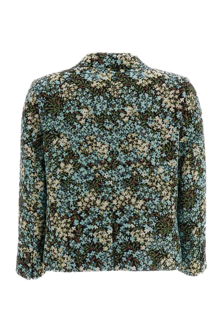 Dries Van Noten Floral Tapestry Jacquard Cropped Flared Jacket
