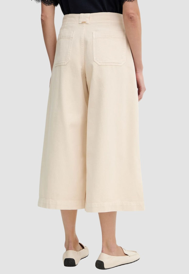 Twin-Set White High-Waisted Front Pleats Wide-Leg Pants