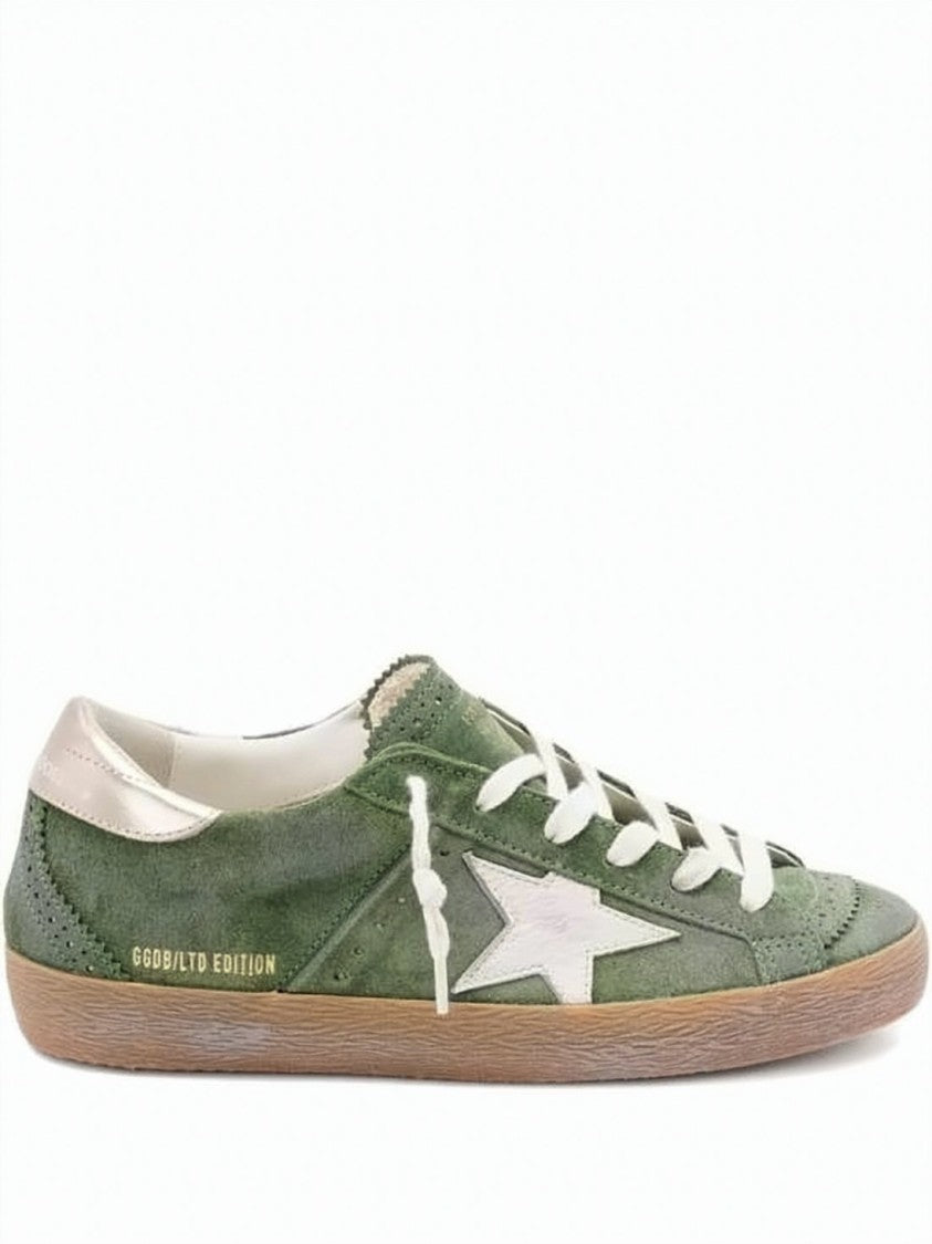 Golden Goose Low-Top Green Suede Sneakers With White Star Accent