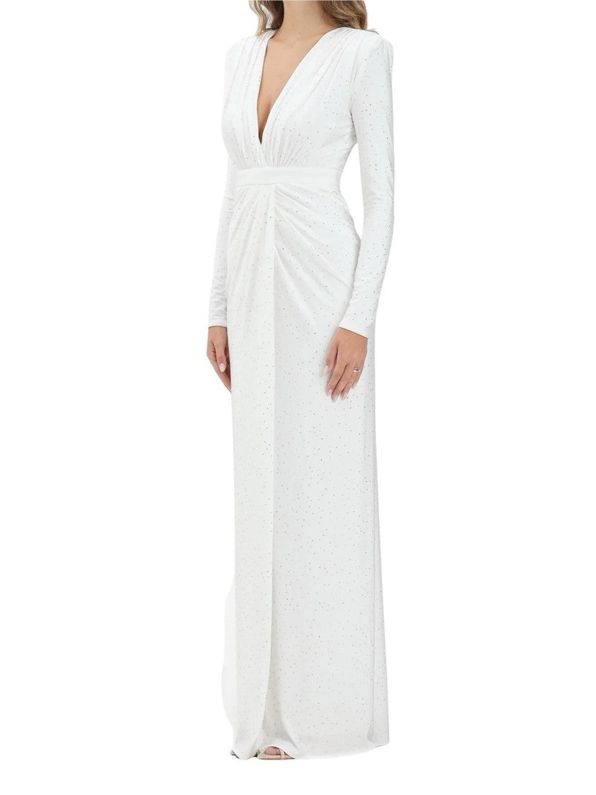 Alma Sanchez Long Lycra Evening Dress With Central Slit And Rhinestone Embellishments