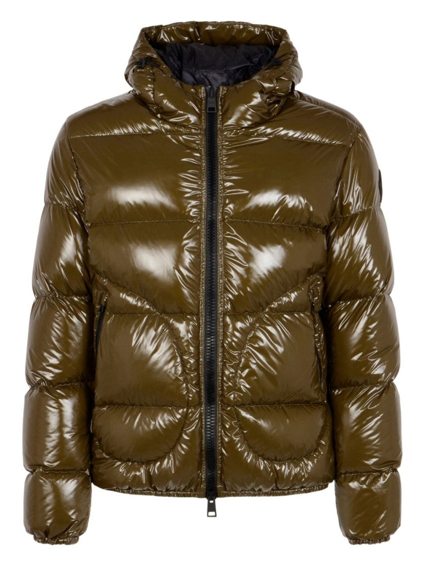 Herno Military-Green Glossy Bomber Jacket With Hood