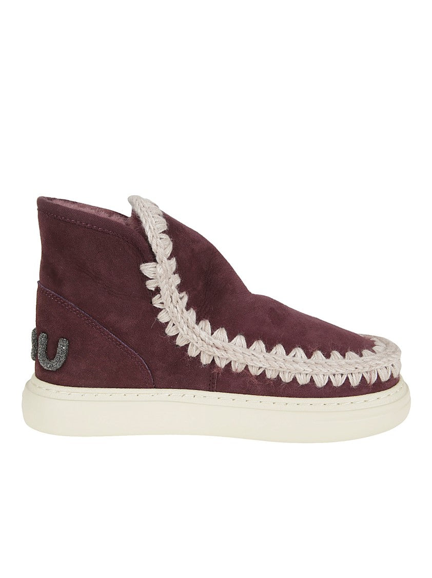 Mou Burgundy Suede Ankle Boots With Whipstitch Detailing