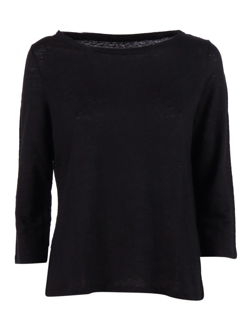 Filatures Du Lion Black Boat Neck Three Quarter Top