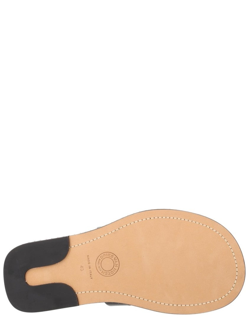 Dries Van Noten Black Toe Loop Smooth Leather Sandals