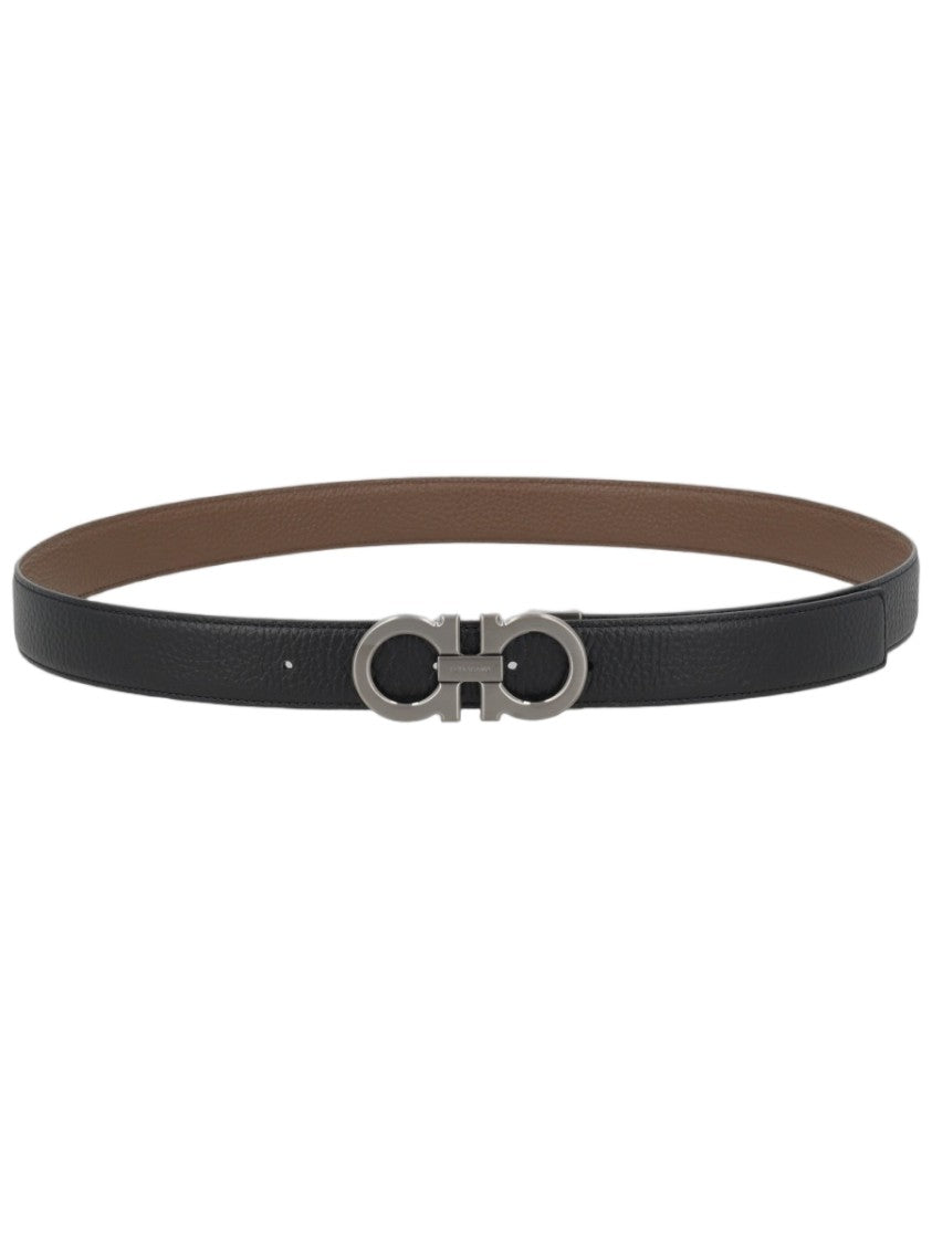 Ferragamo Black Smooth Gancini Buckle Calf Leather Belt