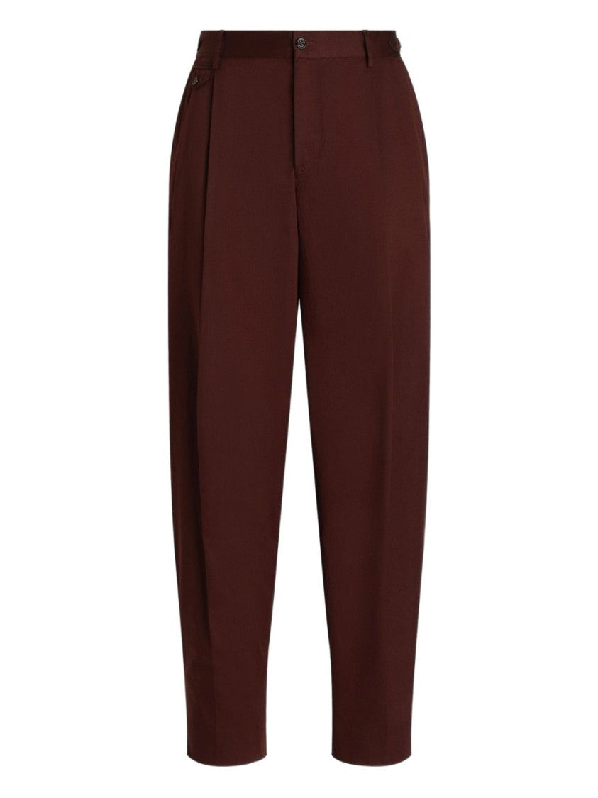 Dolce & Gabbana Brown Pleated Buckle Chinos