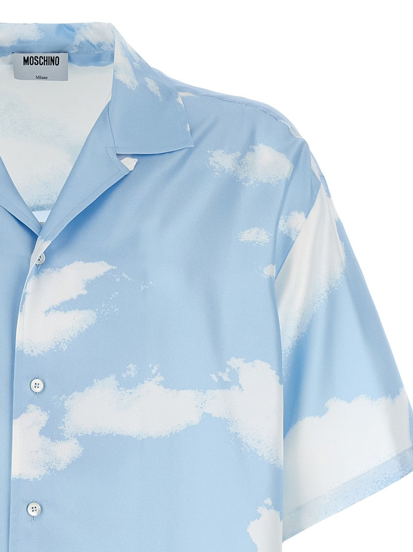 Moschino Cloud Print Silk Shirt With V-Neck And Asymmetric Design