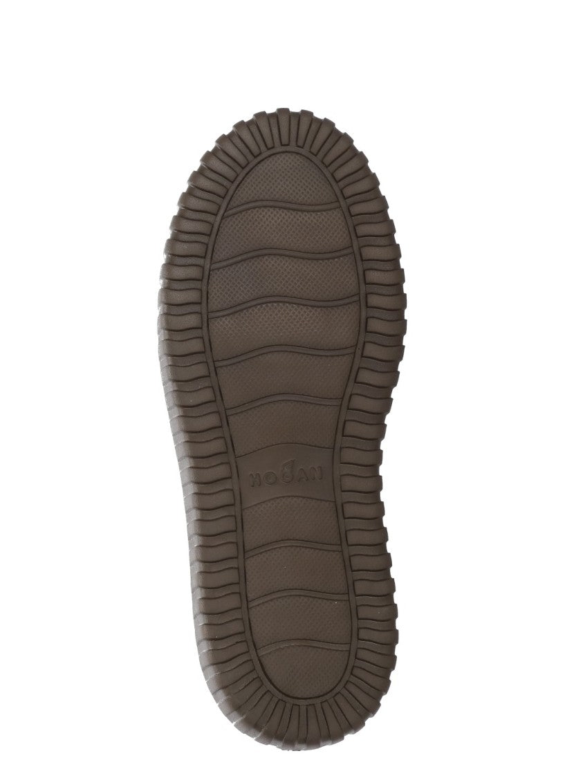 Hogan Round Toe Brown Suede Sneakers With Logo Embellishments And Elevated Sole