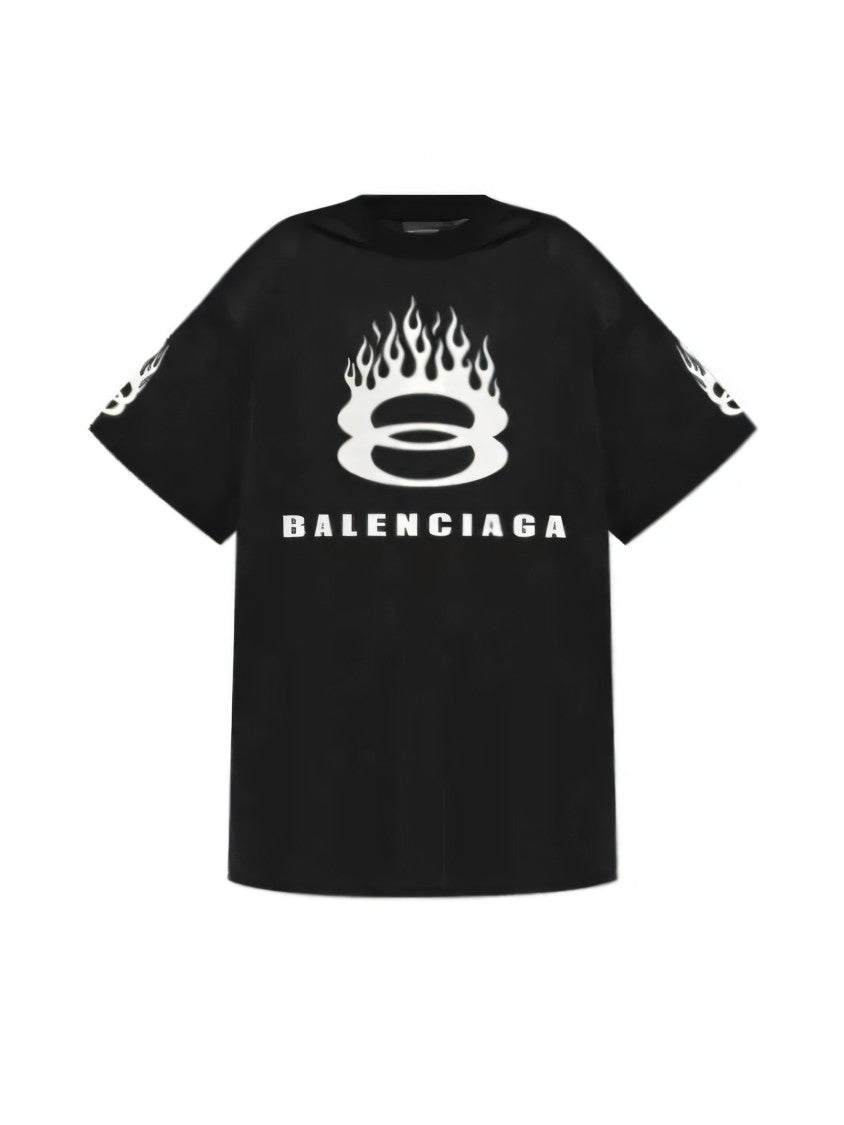 Balenciaga Oversized Black T-Shirt With Bold Flame Graphic