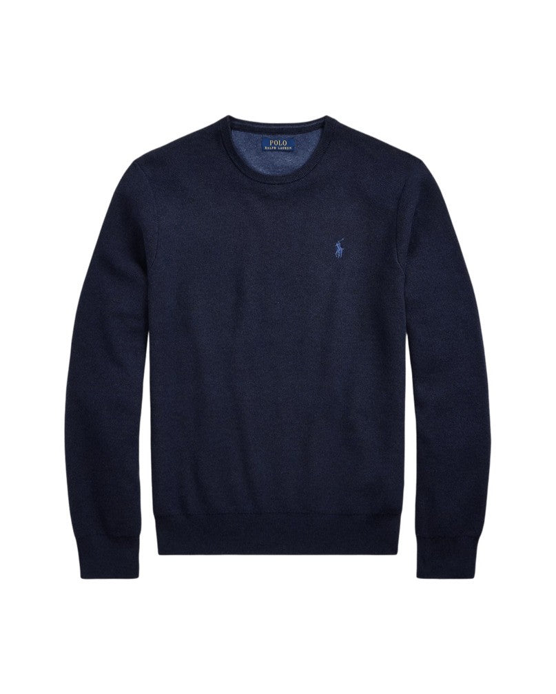 Polo Ralph Lauren Textured Knit Blue Sweatshirt With Ribbed Details