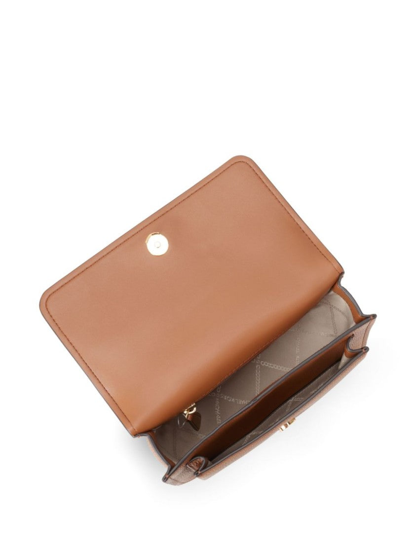 Michael Kors Structured Brown Leather Shoulder Bag With Gold-Tone Chain Strap