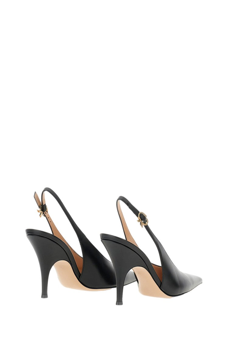 Gianvito Rossi Black Sofia Sling Vitello Leather Slingback Shoes
