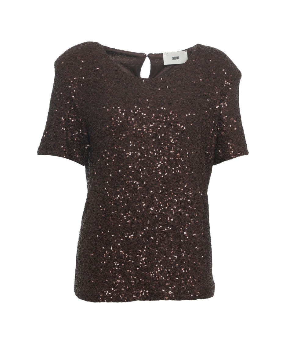 Solotre Sequined Short-Sleeved T-Shirt With Back Cutout