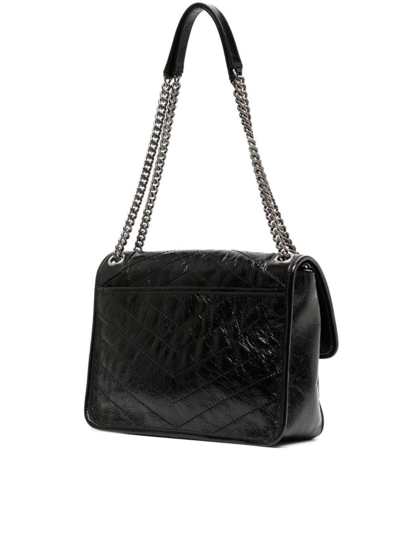 Saint Laurent Quilted Black Shoulder Bag With Chain-Link Straps