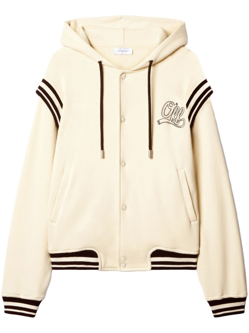 Off-White Cream White Cotton Hoodie With Logo Print