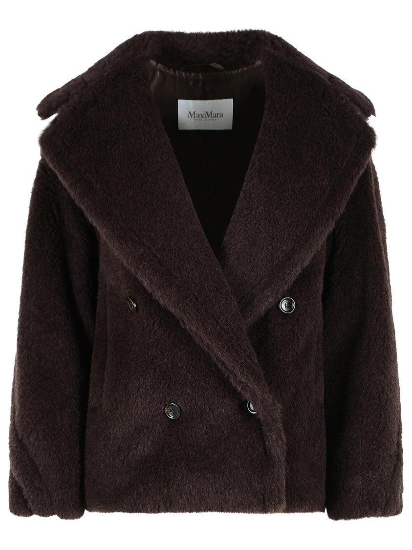 Max Mara Biker Jacket In Dark Brown Alpaca And Wool Teddy Fabric