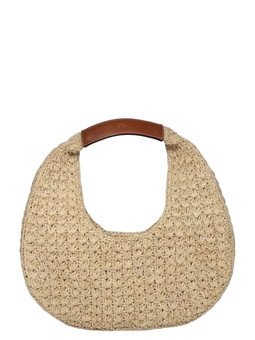 Celine Woven Raffia Shoulder Bag With Calfskin Accents
