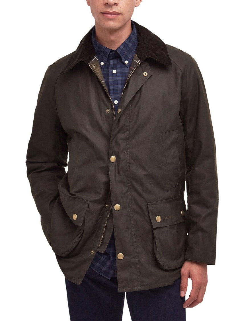 Barbour Matte Finish Waxed Cotton Jacket With Corduroy Collar