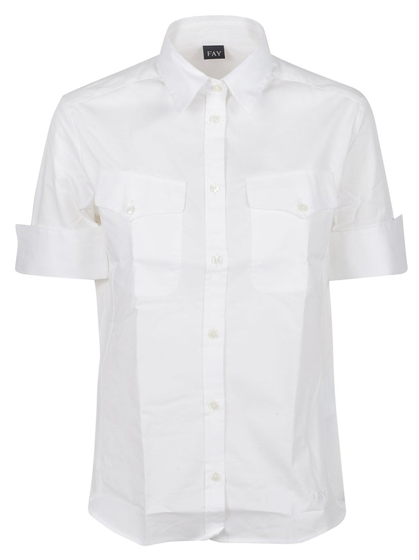 Fay Short Sleeve Structured White Cotton Shirt