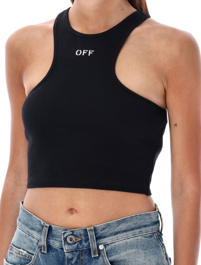 Off-White Fitted Racerback Cropped Top With Embroidered Logo