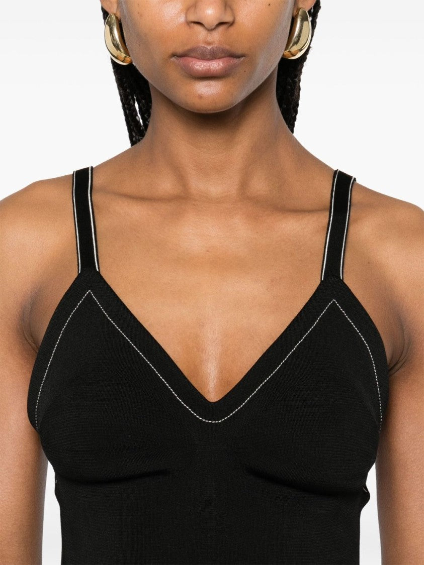 Carven Black Silk V-Neck Top