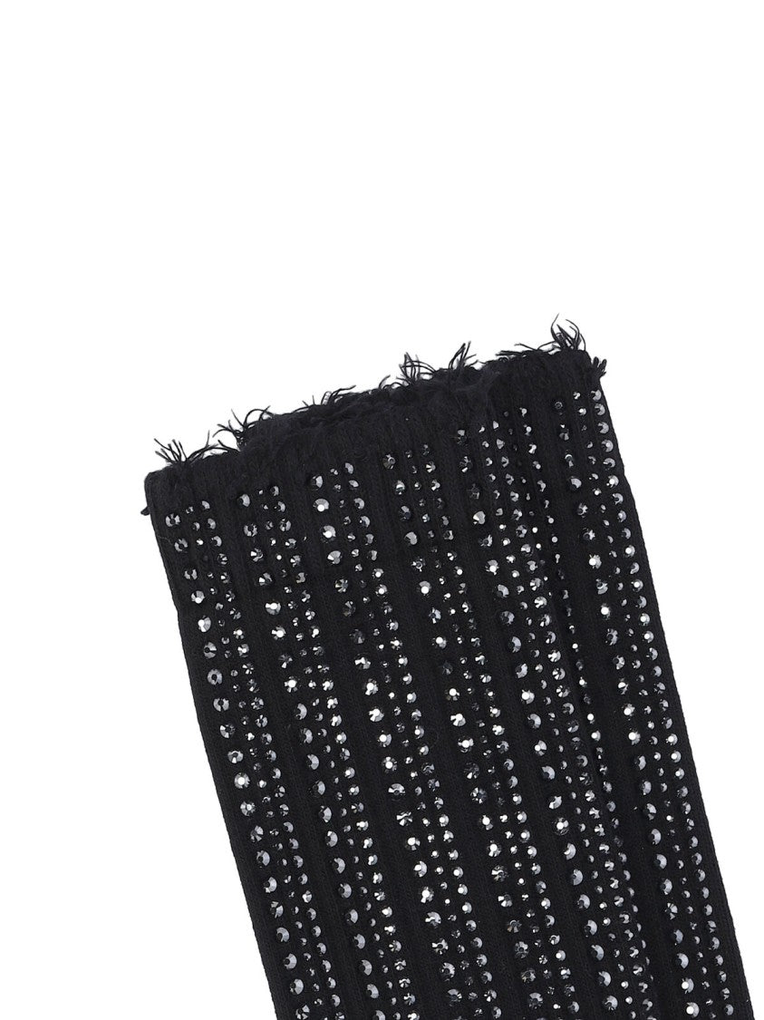 Golden Goose Black Frayed Crystal Cotton Blend Socks
