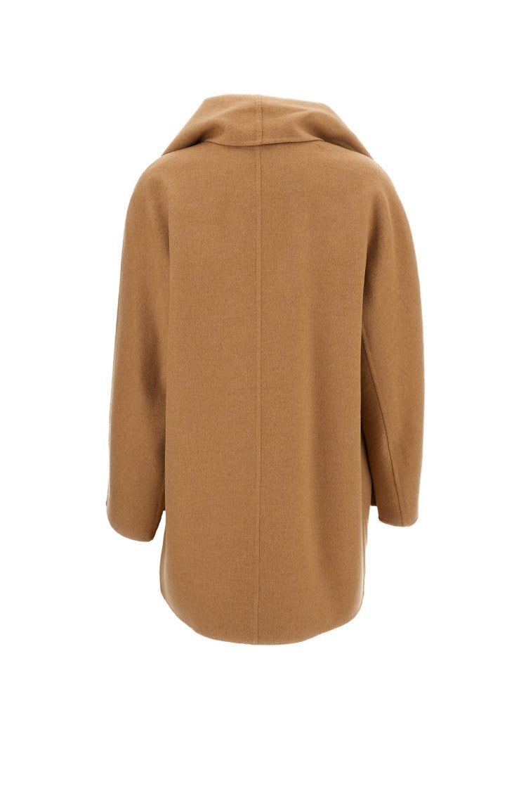 Max Mara Short Camel Hair Cardigan Coat With Fringed Hem