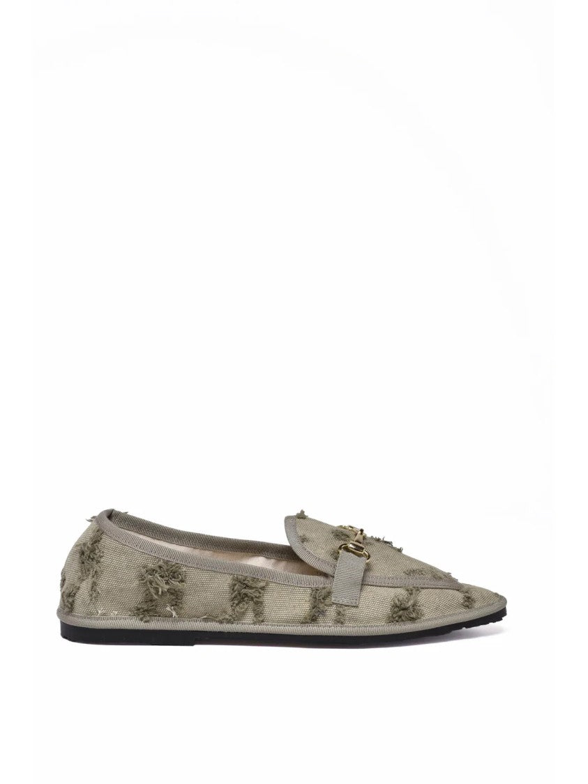 Le Furlanine Sage Green Pointed-Toe Canvas Loafers