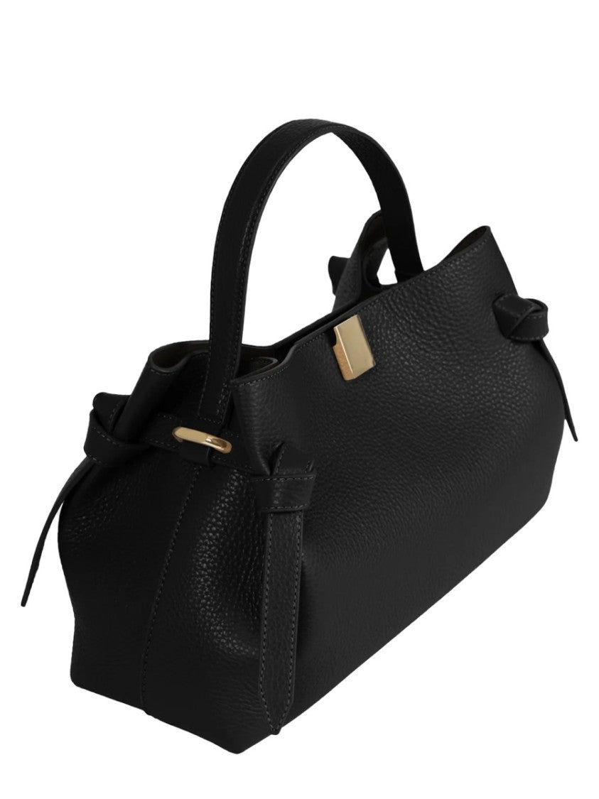 Yuzefi Structured Pebbled Leather Shoulder Bag With Gold Accents