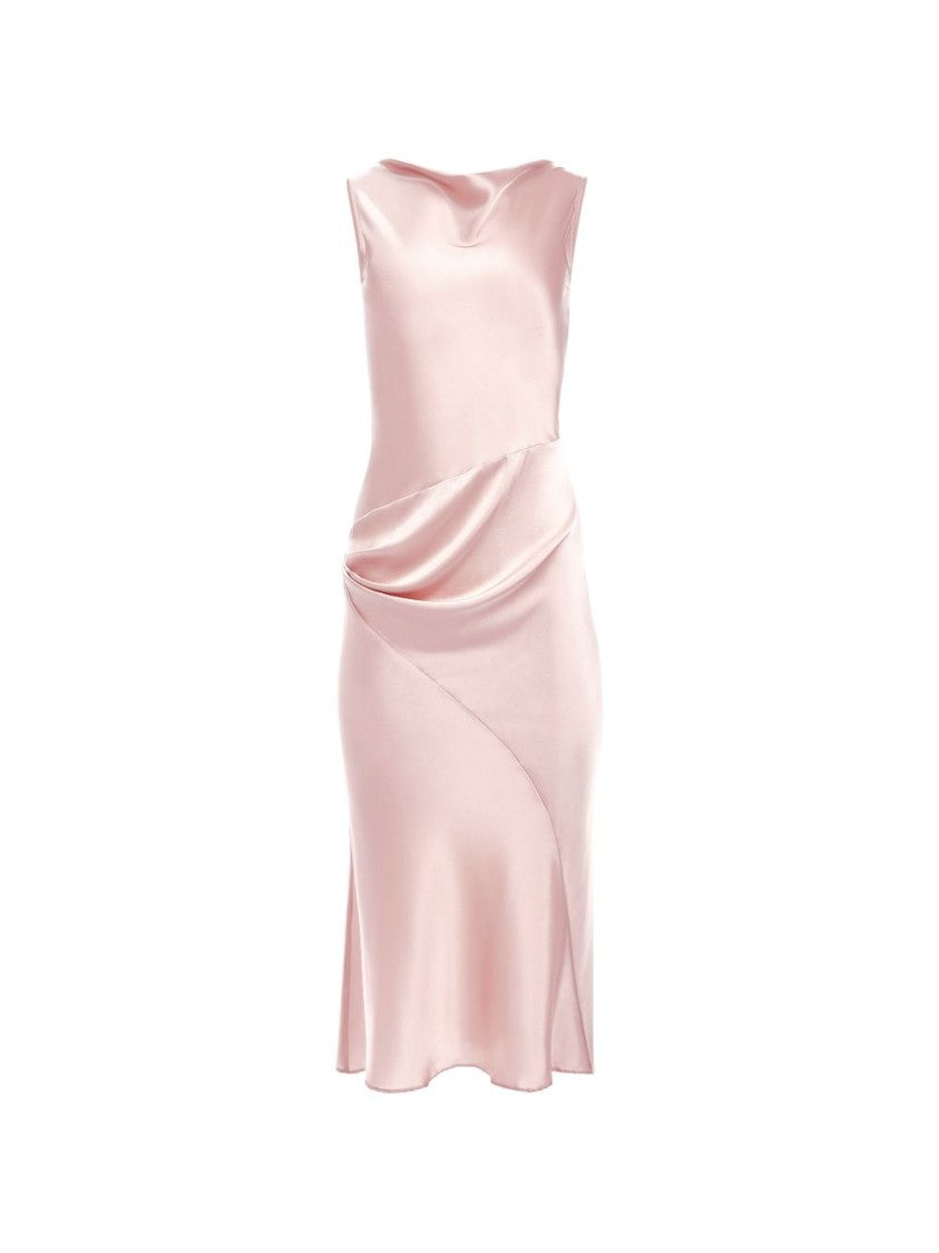 Nina Ricci Draped Midi Dress In Blush Satin Finish