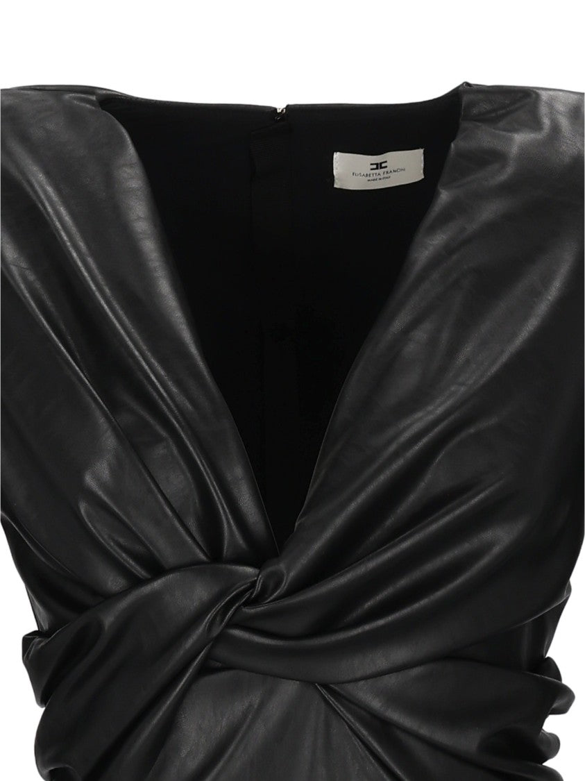 Elisabetta Franchi Faux Leather Bodysuit With Twisted Knot Detail