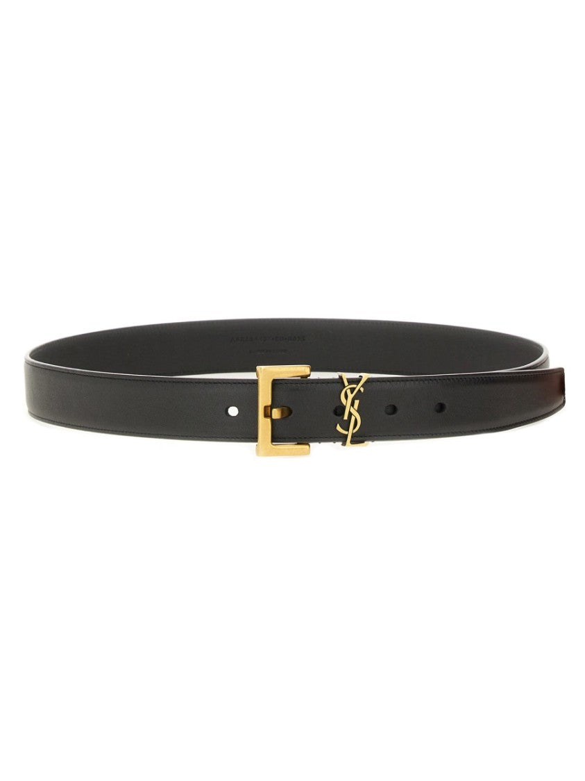 Saint Laurent Cassandre Narrow Calf Leather Belt