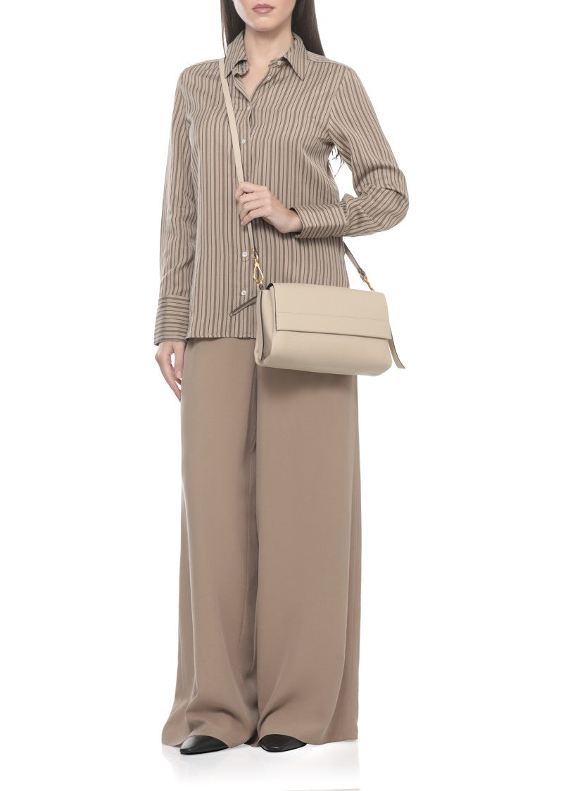 Coccinelle Beige Leather Shoulder Bag With Dual Compartment Design