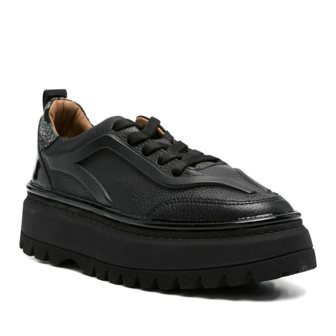 Sergio Moretti Black Chunky Wedge Leather Sneakers