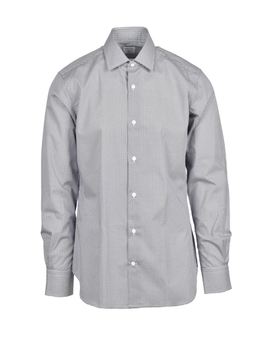 Borsa Grey Slim-Fit Geometric Print Cotton Shirt