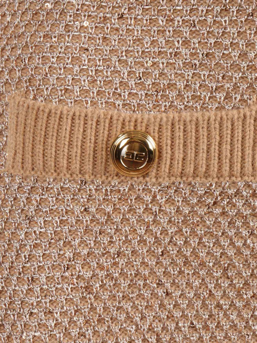 Elisabetta Franchi Textured Gold Accent Knit Mini Skirt