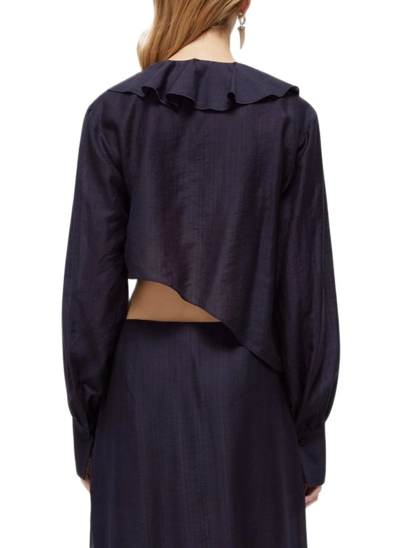 Blugirl Deep V-Neck Cropped Ruffled Blouse