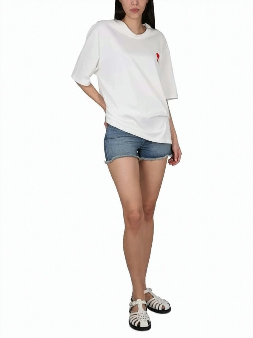 Ami Paris Classic Blue Denim Shorts With Frayed Hem