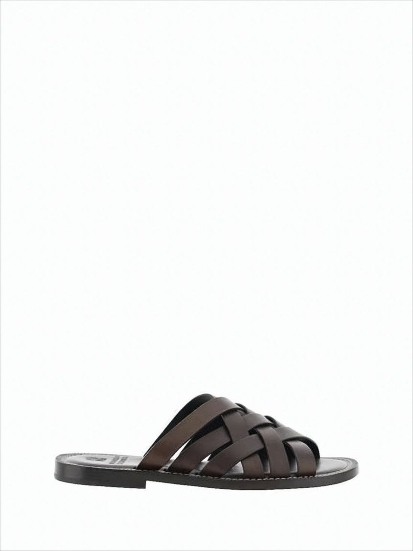 Brunello Cucinelli Interwoven Calf Leather Slip-On Mule Sandal