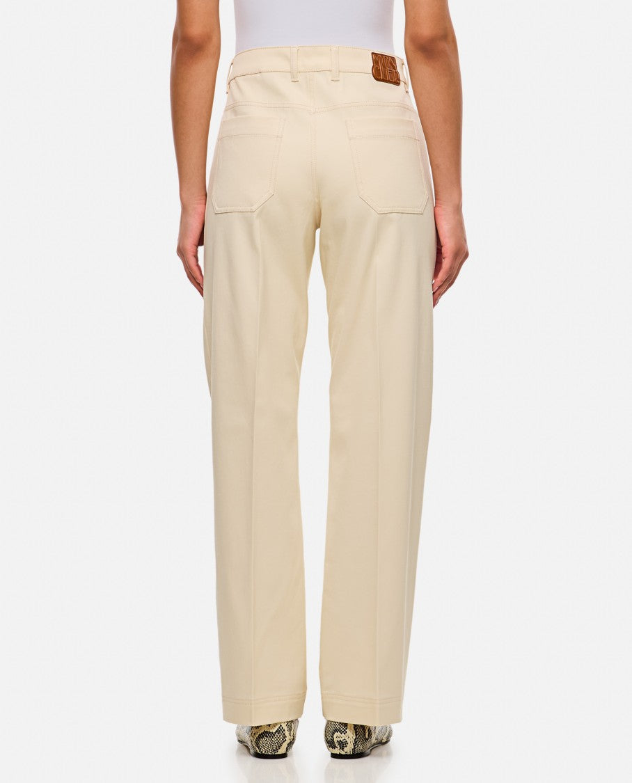 Moncler Cream Straight-Leg Trousers With Classic Detailing