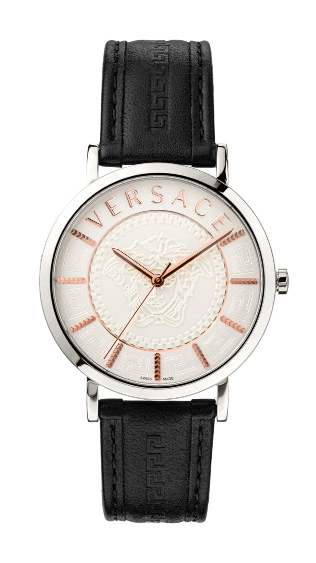 Versace Versace V‑Essential 40Mm Analog Wristwatch With Calf Leather Strap