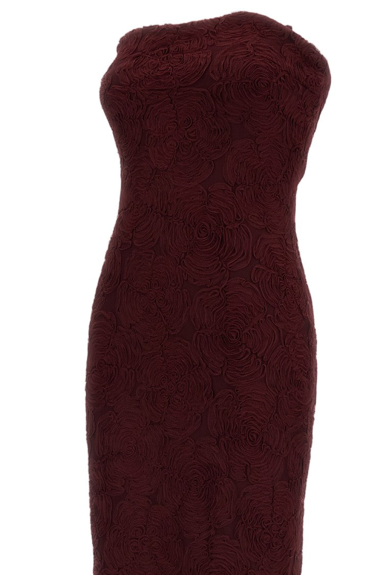 Rotate Bordeaux Flower Mesh Printed Dress