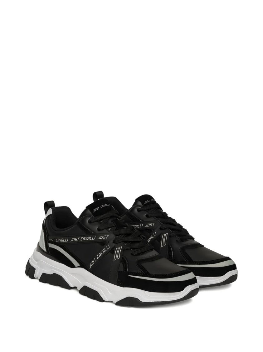 Just Cavalli Panelled Black Low-Top Sneakers