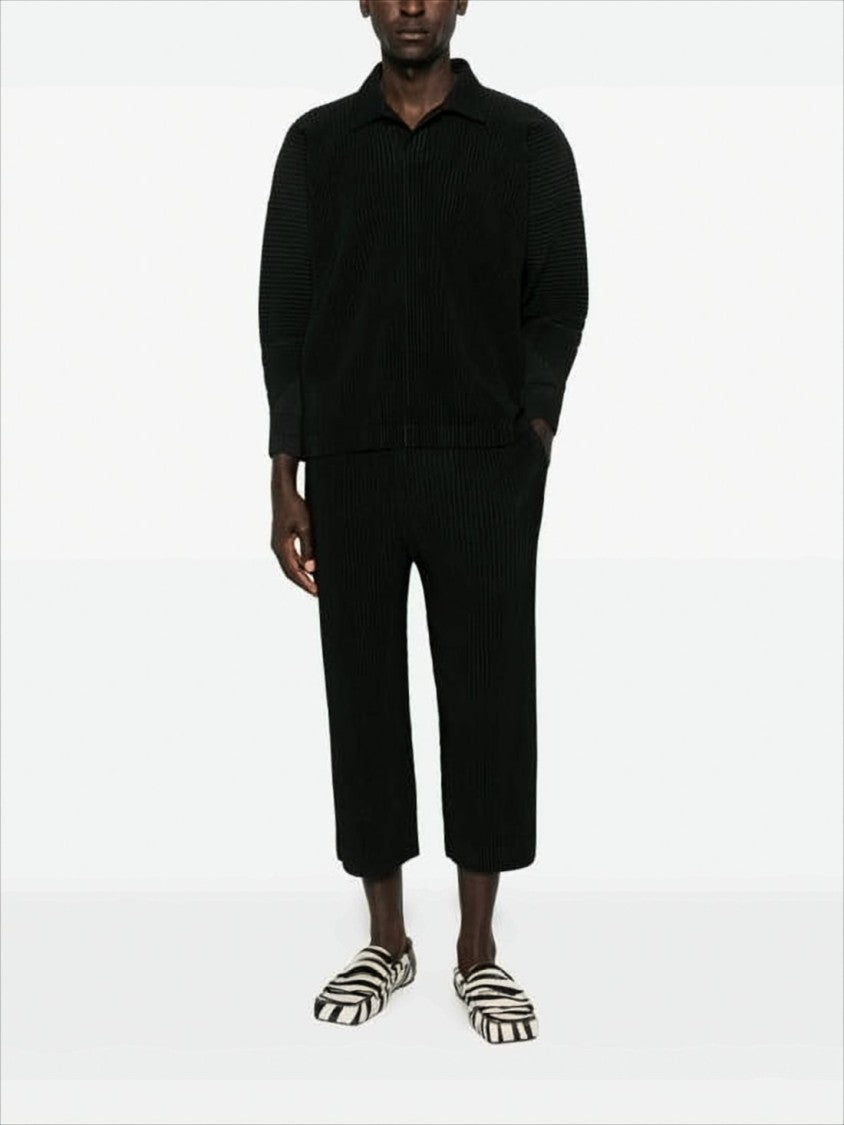 Homme Plissé Issey Miyake Cropped Black Pleated Joggers With Relaxed Fit