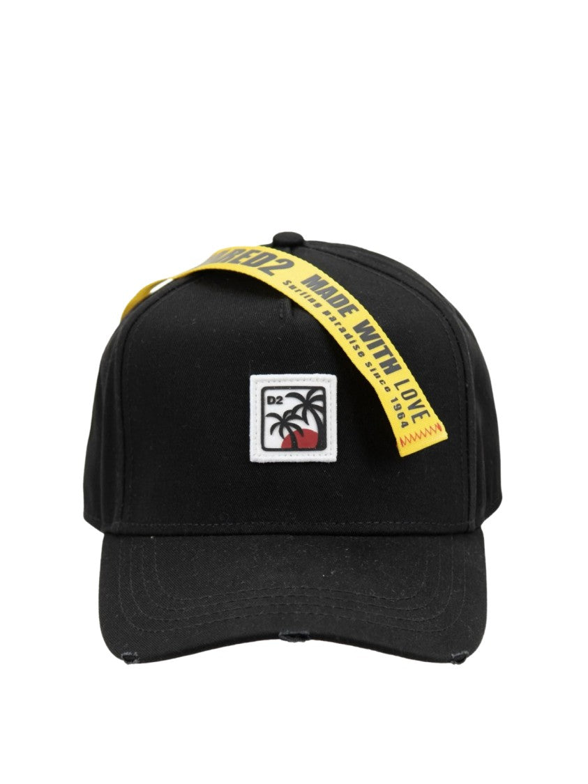 Dsquared2 Black D2 Patch Logo Cotton Baseball Hat