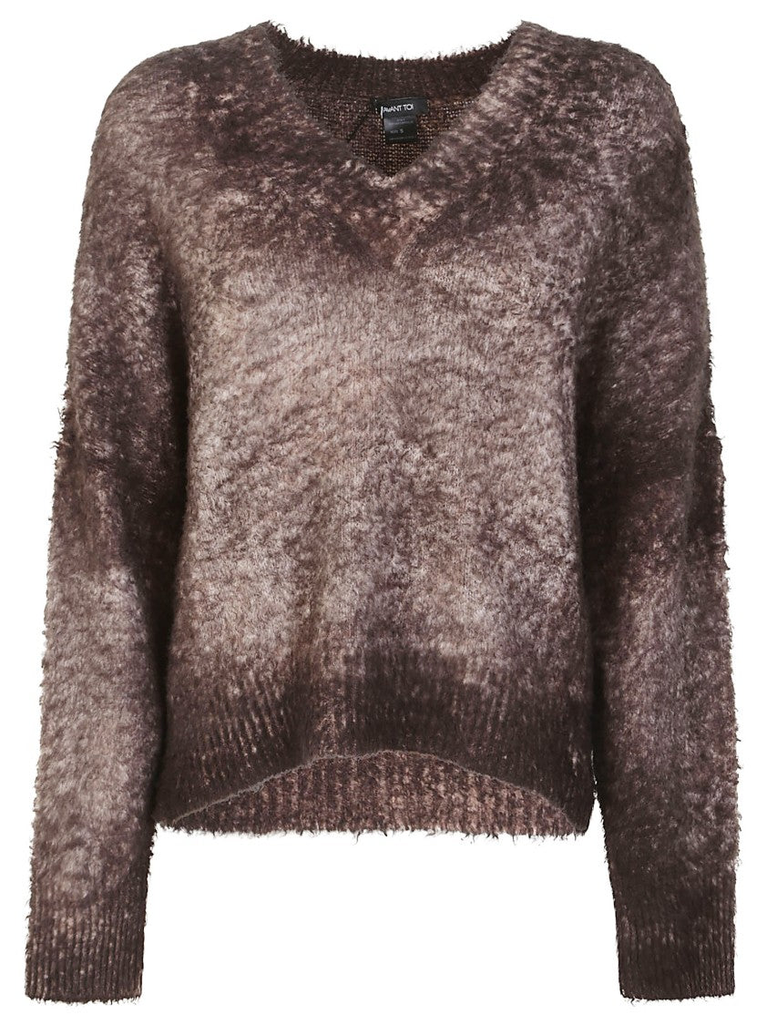 Avant Toi Hand-Painted Brushed Cotton Blend Sweater With V-Neck Design