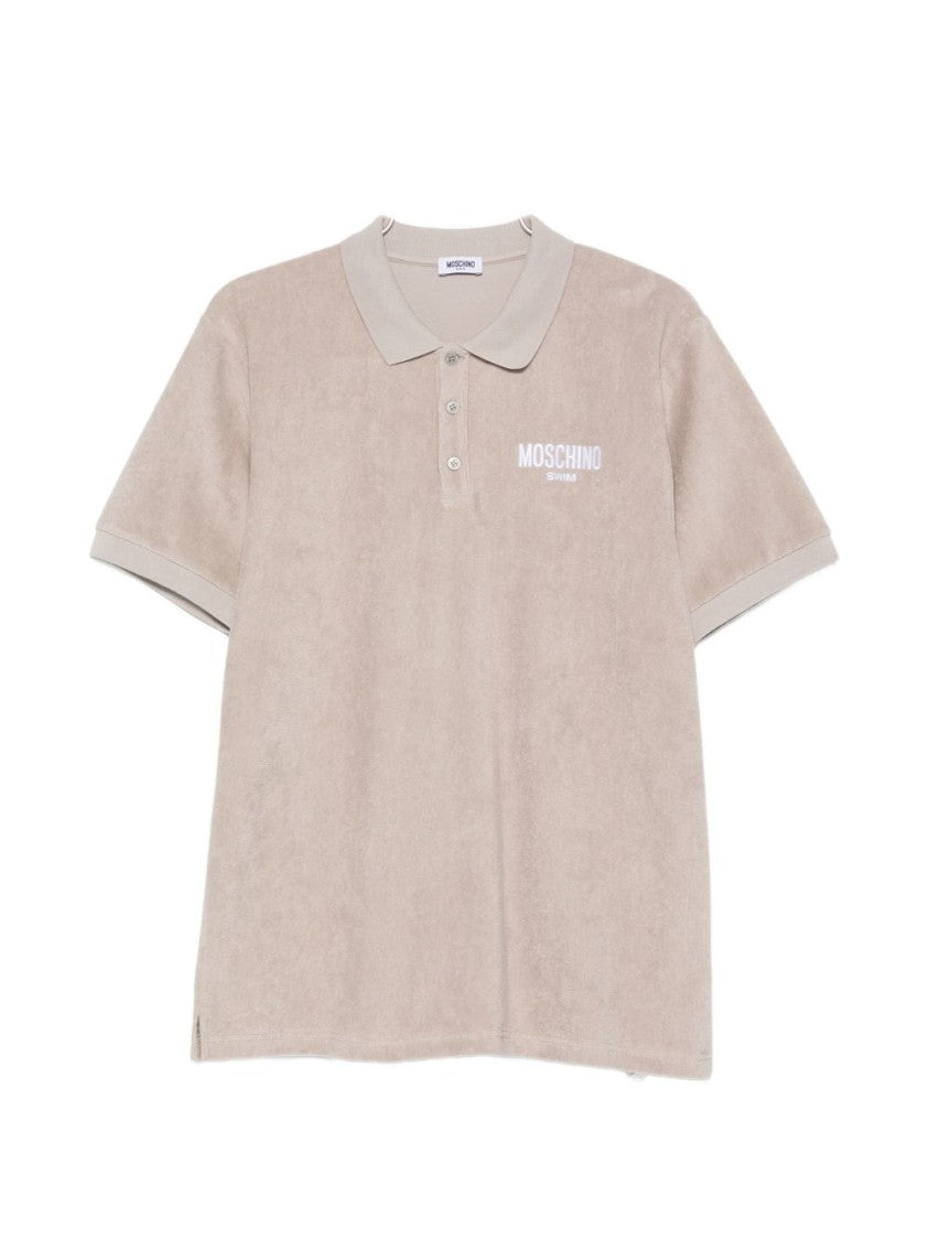 Moschino Beige Short Sleeve Button Knit Polo