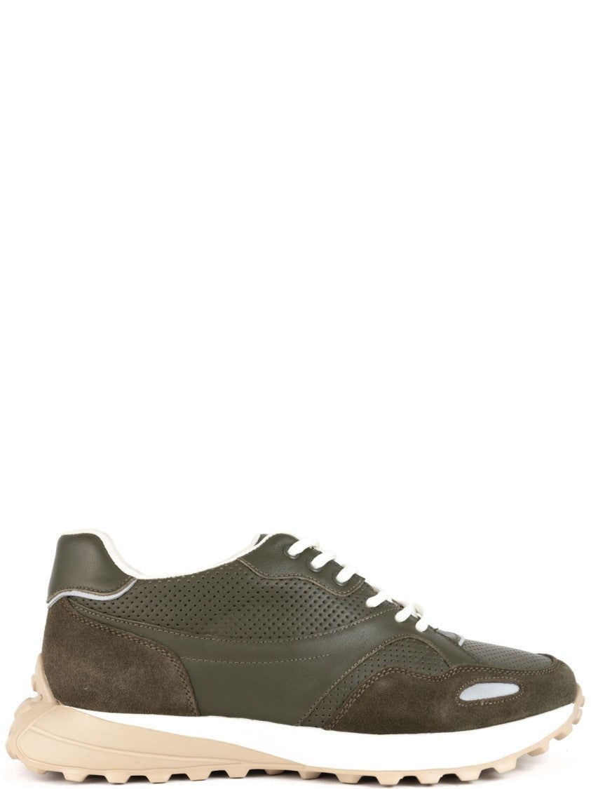 Sergio Moretti Perforated Green Leather And Suede Trainers
